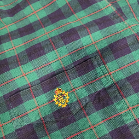 Lauren Ralph Lauren Mens XL Green Navy Plaid Cotton Button Down Crest Shirt 214 - Picture 4 of 7